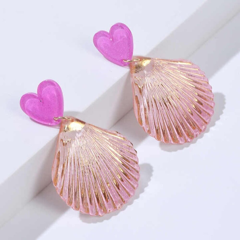 Cute Colorful Purple Shell Geometric Acrylic Ocean Style Drop Earrings Set 2"
